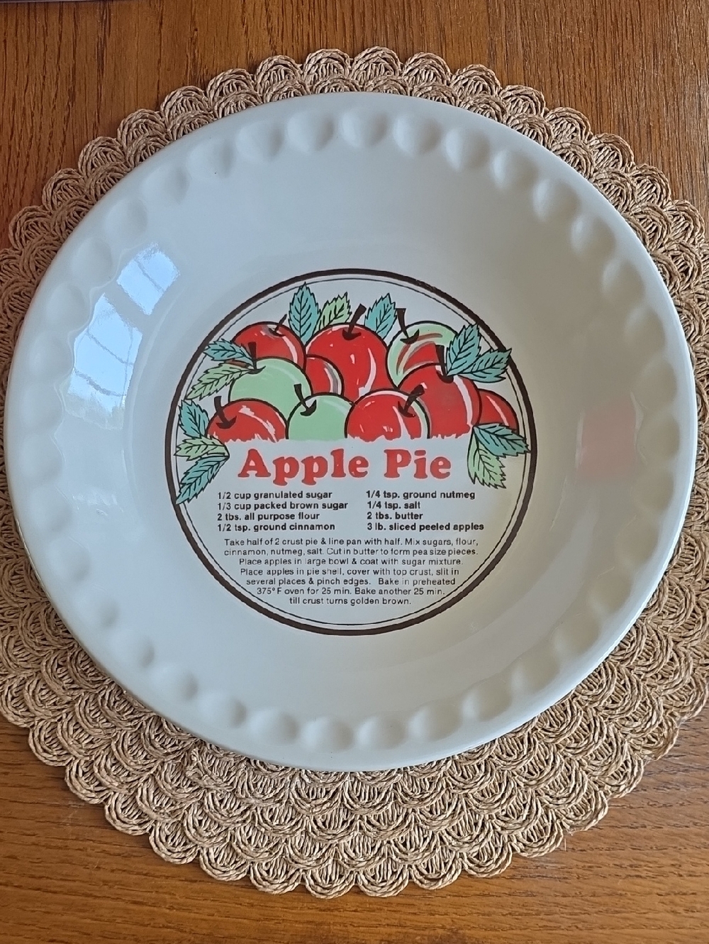 Vintage Sunnycraft Sunstone Collection Ceramic Apple Pie Recipe Dish